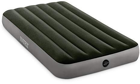 Intex 64777E Dura-Beam Standard Prestige Air Mattress: Fiber-Tech - Twin Size - Hand-Held Battery Pump - 10in Bed Height - 300lb Weight Capacity