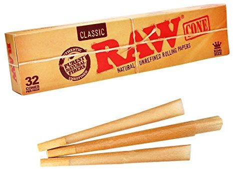 RAW 18615 Classic Pre-Rolled Cone King Size 32 Pieces 109 mm Basic 32 Paper