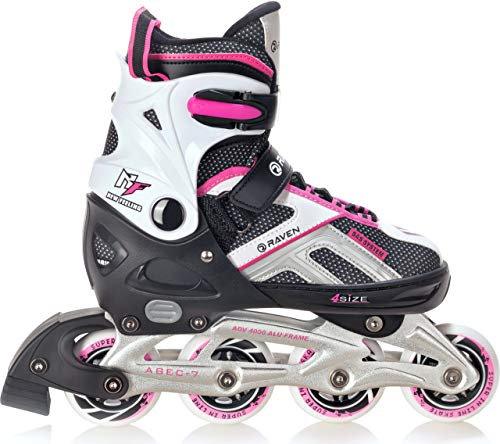 Raven Pulse Inline Skates Inliner für Kinder und Erwachsene OPTIONAL 2in1 mit Schlittschuhen verstellbar (Black/Pink ohne Kufen, 40-43 (25,5-28cm))