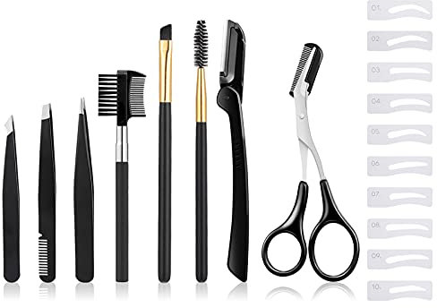 Friday April Augenbrauenpflege-Set, 9-teilig, professionelles Augenbrauen-Werkzeug-Set mit Pinzette, Rasierer, Bürste, Schere für Damen und Herren