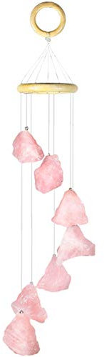 KYEYGWO Quartz Rose, Carillon à Vent en Pierre de Cristal Naturelle, Chakra Cloche Pendentif Suspendu pour Jardin Fenêtre Maison Décoration Intérieur Extérieur, 40-45cm