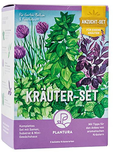 Plantura Kräuter-Anzuchtset, 5 Kräutersorten, Anzuchtset für die Fensterbank, Geschenkidee
