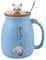 Sharemee - Ceramic Mug, Cute Cat Mug for Coffee, Kawaii Cat Cup with Lid and Stainless Steel Spoon, Coffee and Milk Mug for Birthday, Blue, 450ML/15OZ