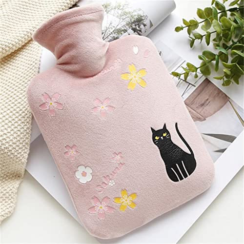 XXXXW Durable Hot Water Bottle 1000ML Creative Cat Portable Hot Water Bottle Winter Bowknot Plush Warm Cute Student Water Filled Hand Warmers Water Injection Warm Bottle (Color : Pattern 1)