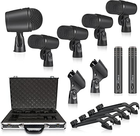 Drum Microphone Kit,Phenyx Pro Drum Mics 7-teilig, Full Metal Wired Dynamic Drum Mic Set for Bass/Tom/Snare/Hi-Hat Cymbals, with Carrying Case + Mic Holder + Thread Drum Mic Clip (PTD-10)