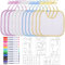 Faburo 12 Stück Baby Lätzchen zum Bemalen, 18 * 18cm Baby Lätzchen aus Baumwolle Doppelseitig mit 14pcs Farbigem Textilstift 5pcs Malen Schablonen für Babyshower Party