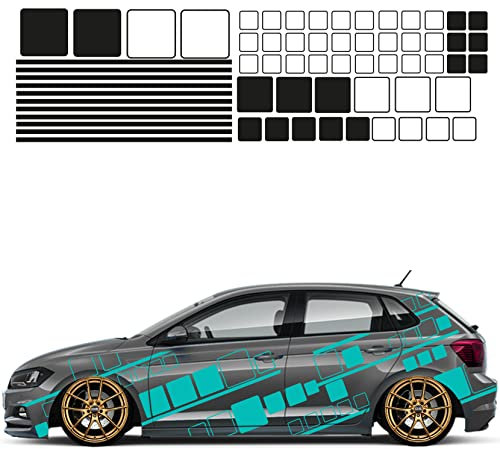 1A Style Sticker Auto Aufkleber Set 63 Teilig Autodekor KFZ Seitenaufkleber Tuningset Camper Wohnwagen Premiumfolie (Matt-Türkis)
