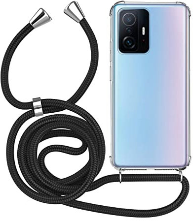 MyGadget Handykette für Xiaomi 11t Pro | Xiaomi 11t - [ TPU Hülle mit verstellbaren Band ] - Handyhülle mit Handyband zum Umhängen Kordel Schnur Case Schutzhülle - Schwarz
