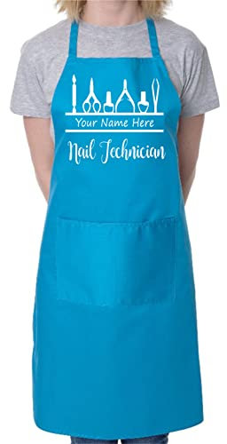 Print4U Personalise This Apron Nail Technician Add Name Or Company Name Here Blue
