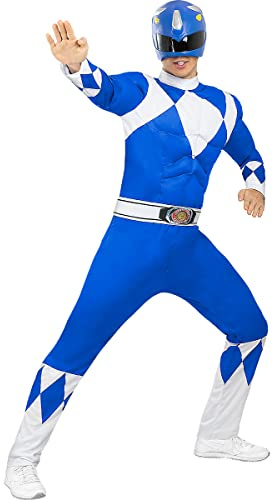 Funidelia Power Ranger Kostüm blau für Herren, Offizielle Lizenz, Größe M Film und Serien, Superhelden - Verkleidung für Erwachsene für Partys, Karneval und Halloween