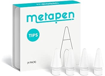 Metapen 4 Stück Spitzen kompatibel mit Apple Pencil Pro, USB-C, 2., 1. Generation und A8/A11/Air8/A14/D1-1:1 Originalgröße, Super Langlebig, Ersatz-Apple-Stiftspitzen, Hohe Empfindlichkeit (Weiß)