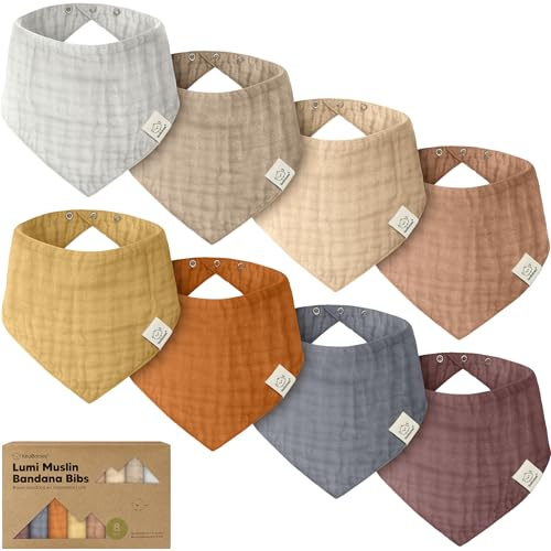 KeaBabies 8-Pack Musselin Baby Lätzchen für Jungen, Mädchen (Spice) | Bandana Breieckstuch Für Neugeborene, Kinderzahn, Säugling 0-36 Monate, weiche Baumwolle, extra saugfähig