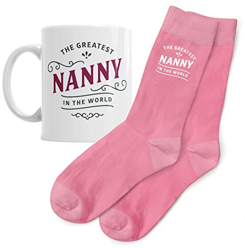 Nanny Gift Mug Socks Present Keepsake Nanny Gift Set Coffee Mug Women's Socks Size 4-7