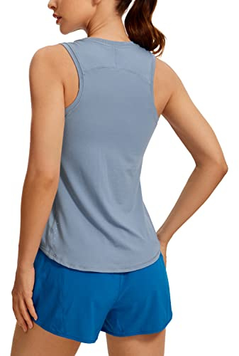 CRZ YOGA Lightweight Tank Top for Women Racerback Sleeveless Workout Tops High Neck Athletic Running Shirts Slate Blue 8