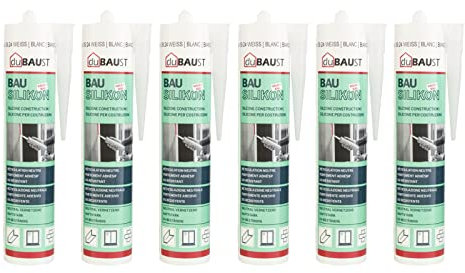 6x dubaust BAS24 Bausilikon Fenstersilikon Neutralsilikon Innen/Aussenbereich witterungsbeständig hochelastisch 310ml Kartusche (grau)