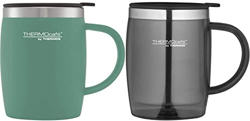 Thermo Cafe 170946 Desk Mug, Duck Egg, 450 ml, 1 Count (Pack of 1) & Thermos ThermoCafe Translucent Desk Mug, Gun Metal, 450 ml
