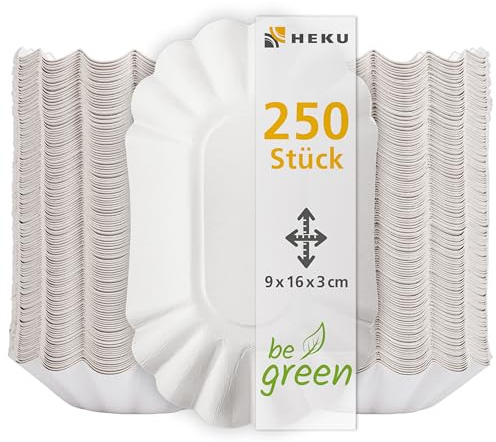 Heku be green - 250 cuencos de cartón compostables, ideales para aperitivos con barrera de grasa, perfecto para diferentes ocasiones, fabricado en fibra fresca, 9 x 16 x 3 cm, con revestimiento, 310