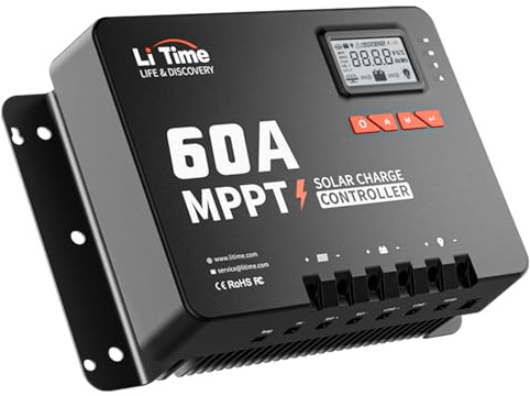 LiTime 60A MPPT-Solar-Laderegler, Bluetooth, 150V max. Eingang, 12V-48V | 3200W/48V, 2600W/36V, 1800W/24V, 900W/12V max. PV-Eingang, Auto-Spannungserkennung für Wohnmobile & Off-Grid