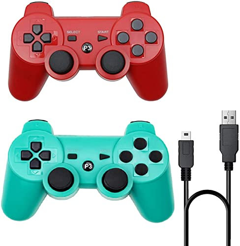 2 Pack Controller PS3,controller wireless PS3,gamepad Double Shock ad alte prestazioni per Playstation 3 con cavo di ricarica