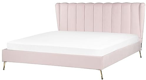 Beliani Polsterbett Samtstoff rosa mit USB-Anschluss goldene Beine 180x200 cm MIRIBEL