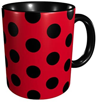 RFSHOP Tasses à café modernes en céramique rouge à pois noirs 325 ml pour le bureau et la cuisine