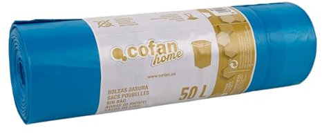 Cofan Bolsas de Basura Perfumadas con Autocierre en color Azul | Medidas: 70 x 70 cm | Cubos de 50 litros | Rollo de 10 unidades