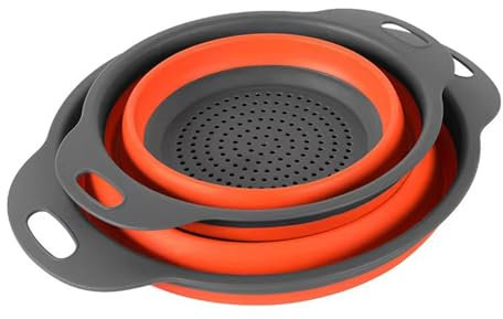 2 PièCes Passoire Pliable Silicone Tamis Pliable Bol Pliable Bol Pliant Camping Grande Passoire Pliable Pour éGoutter Les PâTes, Les LéGumes, Les Fruits, Couleur Orange