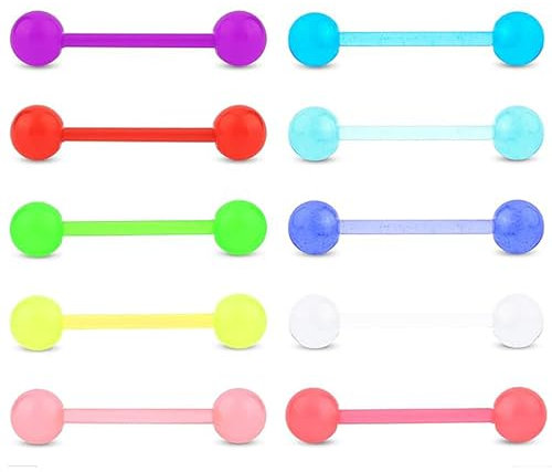 Ryaupy 10PCS Ensemble clous mamelon langue plastique flexibles colorés - ensemble perçage langue - bijoux corps perçage haltères