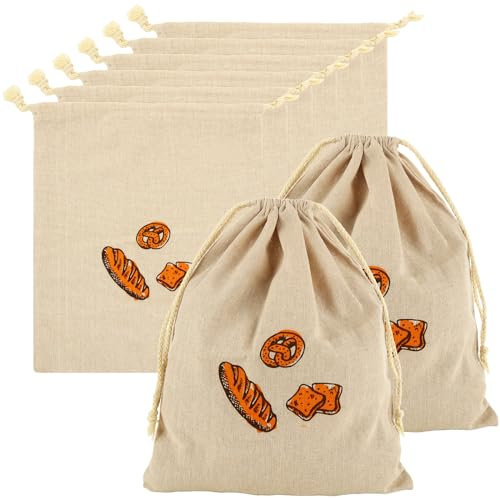VIDETOL 8 Pcs Linen Bread Bags, Reusable Bread Storage with Drawstring, Washable Bread Bags for Homemade Bread, Loading Bread, Baguettes