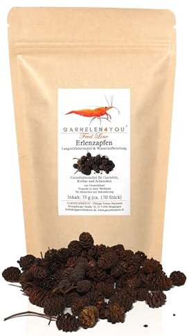GARNELEN4YOU® Erlenzapfen – natürliche Wasseraufbereitung & Langzeitfuttermittel – Alder Cones für Garnelen, Krebse, Schnecken & Fische – Made in Germany - (75 g - ca. 175 Stück)