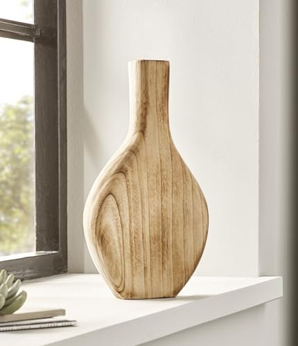 Dekoleidenschaft Dekovase Wood, flach, aus naturbelassenem Paulownia Holz, 34 cm hoch, Vase für Trockenblumen, Holzvase, Tischvase für Zweige & Äste