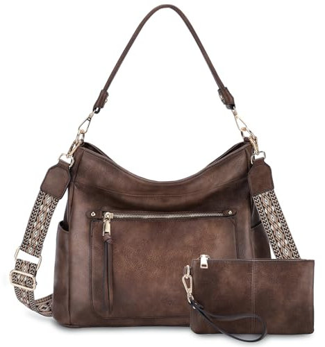 Kasgo Handtasche Damen Groß, Hobo Bag Set Umhängetasche Damen Gross PU Leder Vintage A4-tauglich Shopper Tasche Schultertasche mit Abnehmbarem Schulterriemen für Arbeit Reisen 15L Kaffee
