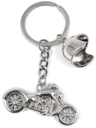 Porte-clés moto et casque en acier chromé, biker, motard.