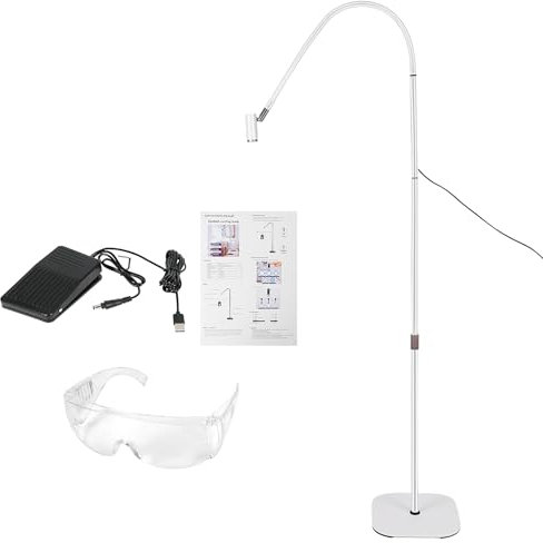 UV Wimpern Lampe, 6W UV Wimpernlampe mit Fußschalter Schutzbrille, UV Lash Lamp mit Einstellbare Punktgröße, 360° Flexibler Schwanenhals UV Licht für Gelnägel und Wimpern Aushärten (Weiß)