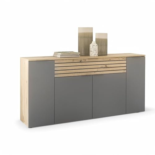DEINE TANTE EMMA 44-745-U6 Kommode BZ 5110 Sideboard mit 1 Schublade / 4 Türen Grau/Artisan Eiche Nb. ca. 177 x 85 x 37 cm