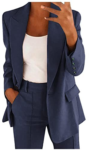 Generisch 2024 - Damen Elegant Sportlich Sommer Taillierte Jacke Anzugjacke Business Oversize Elegant Frühling Dünn Übergangsjacke Jacke Kurzblazer Mantel Damen Rose (Navy, XXXXL)