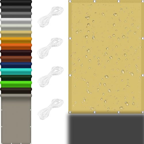 Sonnensegel Sonnenschutz Wasserdicht 4.5 x 5 m 98% UV Schutz Windschutz Überdachung Plan mit Ösen Und Kordel,PES Polyester für Balkon Terrasse Garten Camping, Creme Farben