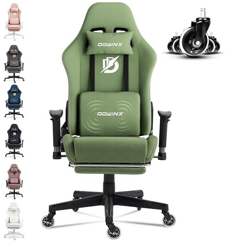Dowinx Sedia Gaming, Sedia da Ufficio con Ruote Grandi e Lisce, Sedia Gaming Massaggiante con Lussuoso Tessuto Scamosciato, 90-165°, 150 KG, Verde