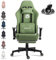 Dowinx Gaming Stuhl, Bürostuhl mit Seidig Glatte Große Räder, Massage Gaming Chair mit Luxuriöser Wildleder-Stoff, 90-165°, 150 KG, Grün