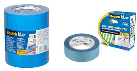 ScotchBlue Ruban de Masquage de Peinture Multi-Surfaces, 3 Rouleaux, 48 mm x 41 m & Ruban de masquage de Peinture Finitions Parfaites, 36 mm x 41 m - Scotch Ruban Adhésif
