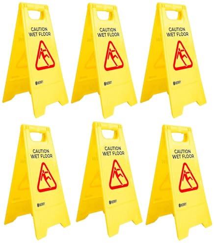 Señal de advertencia de suelo mojado, color amarillo, señal de advertencia de suelo resbaladizo, plegable de dos lados, señal de advertencia independiente tipo A para exteriores e interiores (6)