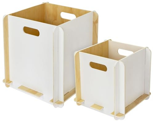 HMF Aufbewahrungsbox aus Holz zum Zusammenstecken | 2er Set | 25 cm + 32 cm | Weiß