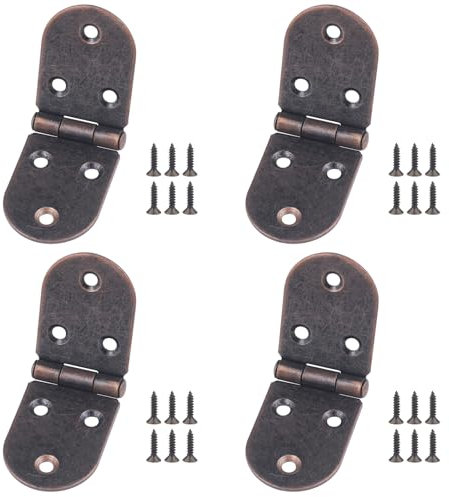 JWNMLL Cerniere pieghevoli, 4 cerniere a semicerchio, piccole cerniere per porta con 26 viti per armadi, cassetti, armadi, scatole di legno, bronzo rosso