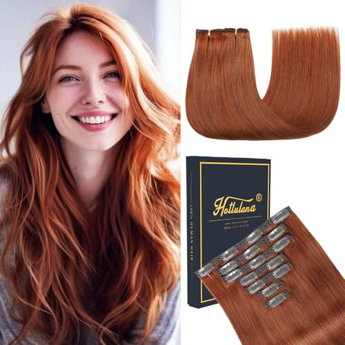 HotLulana Clip in Extensions Echthaar 7pcs 35cm Dunkelrotbraun Clip Extensions Echthaar Invisible 14 Zoll Remy Echthaar Extensions Clip in Extensions Skin Weft 80g Haarverlängerung Echthaar 33#