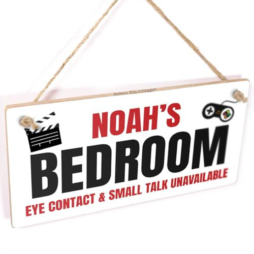 Bedroom Door Sign - Personalised Teenagers Bedroom Plaque - Customise All Wording - Funny Eye Contact and Small Talk Unavailable Tagline - Man Cave Room