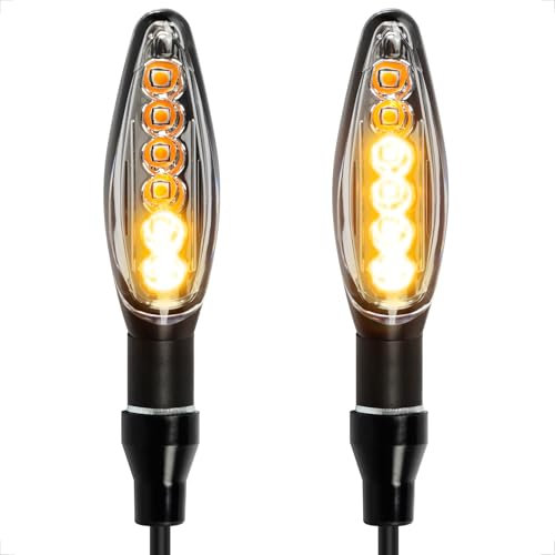 evermotor LED Motorrad Blinker, 2 Stück 12V Laufeffekt, E Geprüft, Aluminiumgehäuse für Motorräder Scooter, Wasserdicht IP67, Kabellänge 350 mm