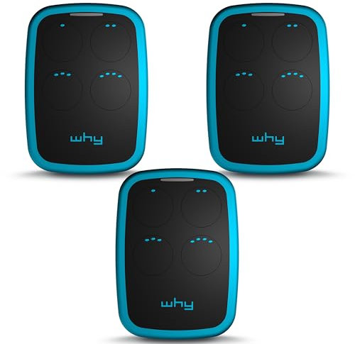 WHY EVO NOA - Telecomando universale a 4 pulsanti, codice fisso programmabile o codice rotante, frequenze 433 o 868 MHz, per cancelli e porta del garage (Sky Blue Set di 3 telecomandi)