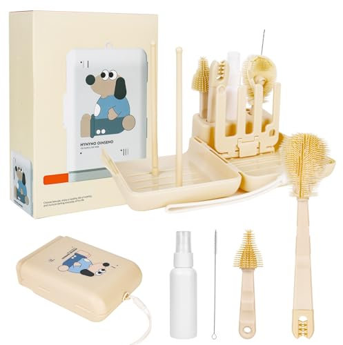 Ensemble Goupillon Biberon Voyage avec Égouttoir Biberon Bébé - Ensemble de Brosses pour Biberons 10 en 1 Brosse à Biberon Portable avec Brosse en Silicone,Brosse à Paille pour Voyager avec Bébé