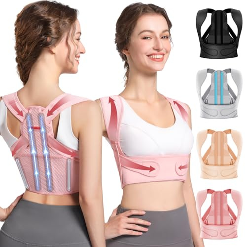 Fit Geno Posture Corrector for Women: Adjustable Lightweight Upper Back Brace for Neck Shoulder & Upper Back Pain Relief - Improve Posture Correct Hunchback Slouching Kyphosis Invisible Under Clothes (XS/S Under Bust 26-37)