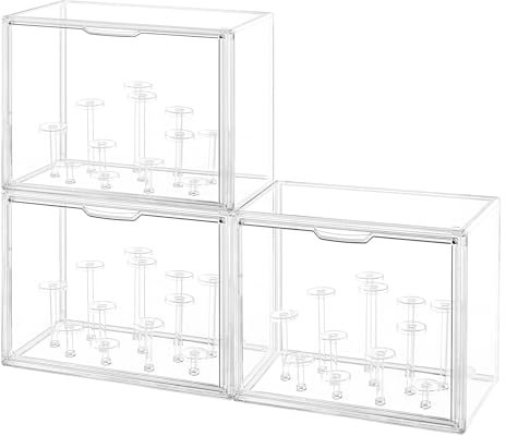 GUDEMAY stapelbare Acryl Vitrine mit Podest, staubdichte Schaukasten, transparente Display Case zur Aufbewahrung von Minifiguren, kleine Modelle, Sammlerstücke, Blindbox Action Figuren (3er Set)